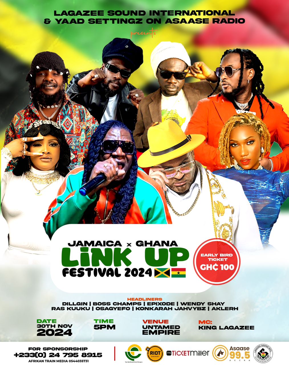 King Lagazee announces 1st Edition of Jamaica x Ghana Link Up Festival for November 30th, headlined by Wendy Shay, Epixode, Ras Kuuku, Dillgin, Boss Champs, and MORE!